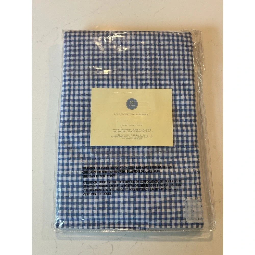 NIB Pottery Barn Kids Navy Gingham Pole Pocket Valance 50 x 18 New